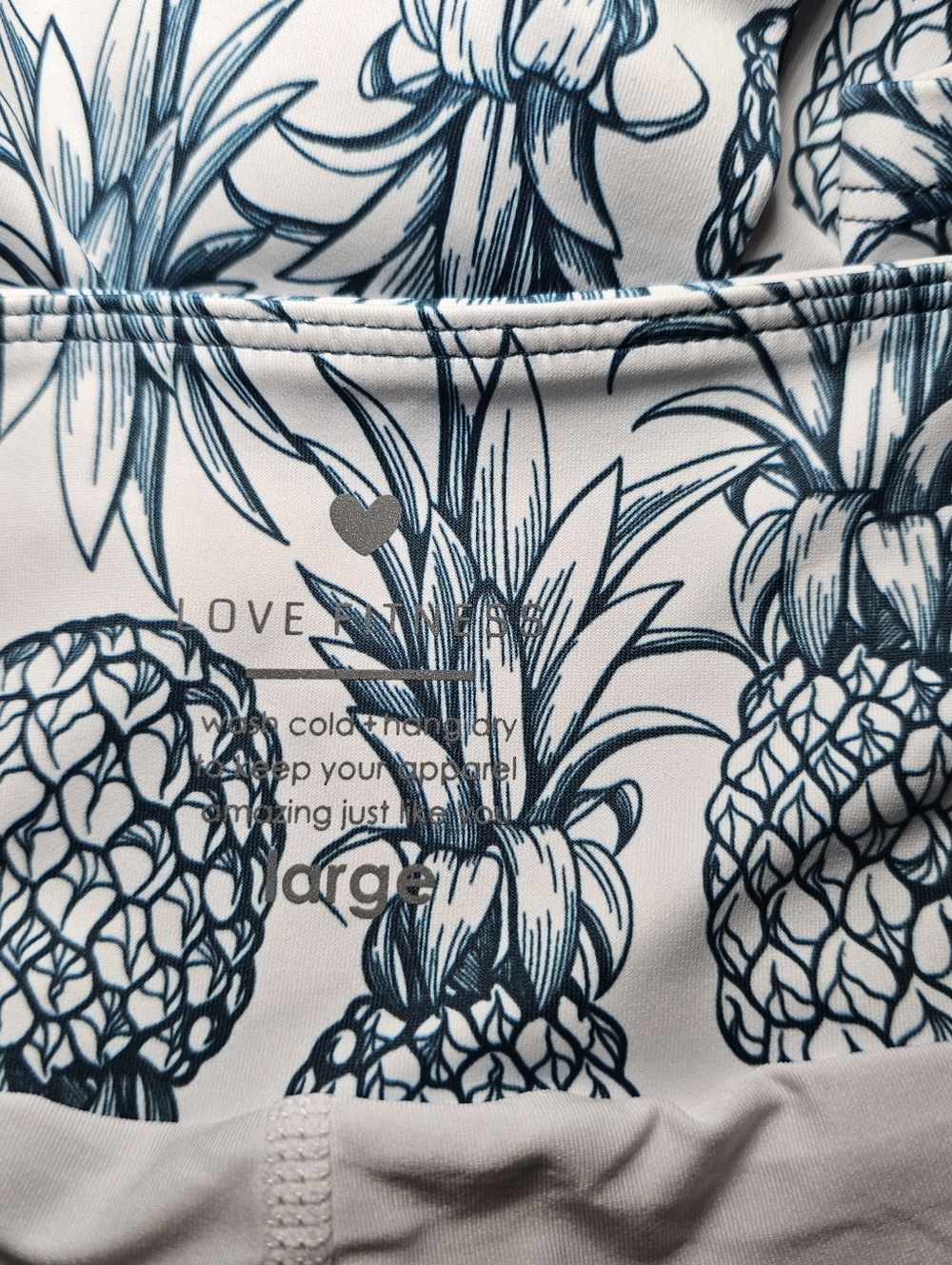 Love Fitness Pineapple Shorts L Athletic Gym Beach White Blue Lined Hawaii - Picture 8 of 10